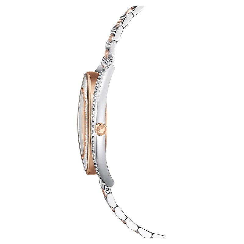 Crystalline aura watch, Swiss Made, Metal bracelet, Rose gold tone, Mixed metal finish by SWAROVSKI