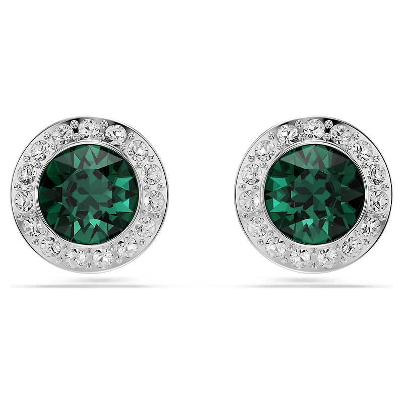 Una Angelic stud earrings, Round cut, Green, Rhodium plated by SWAROVSKI