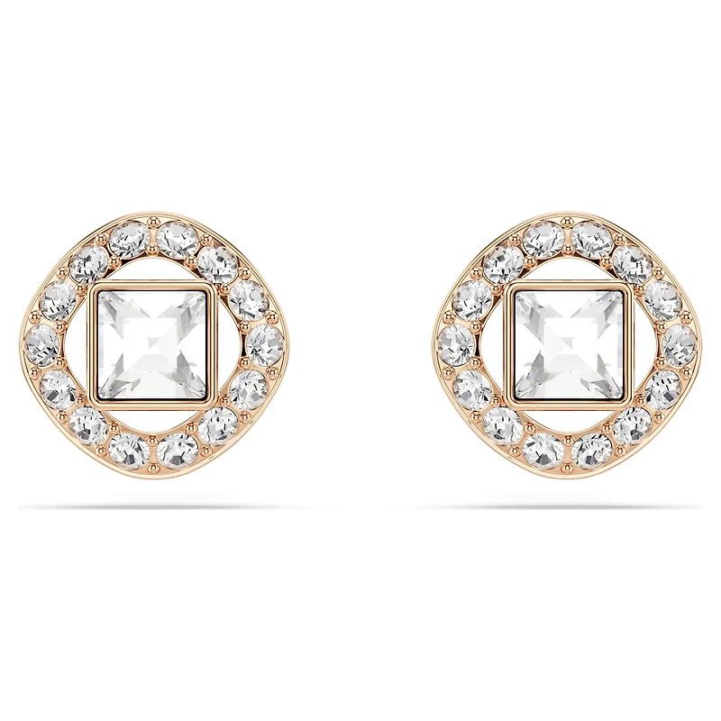 Una Angelic stud earrings, Square cut, White, 18K rose gold finish
