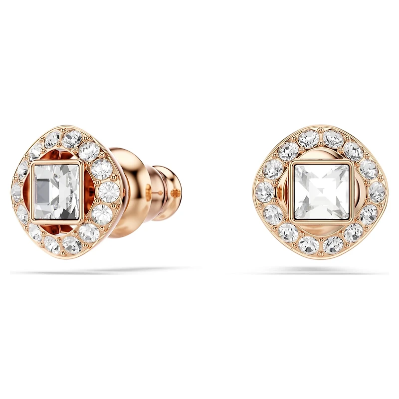 Angelic Square stud earrings, Square cut, White, 18K rose gold finish