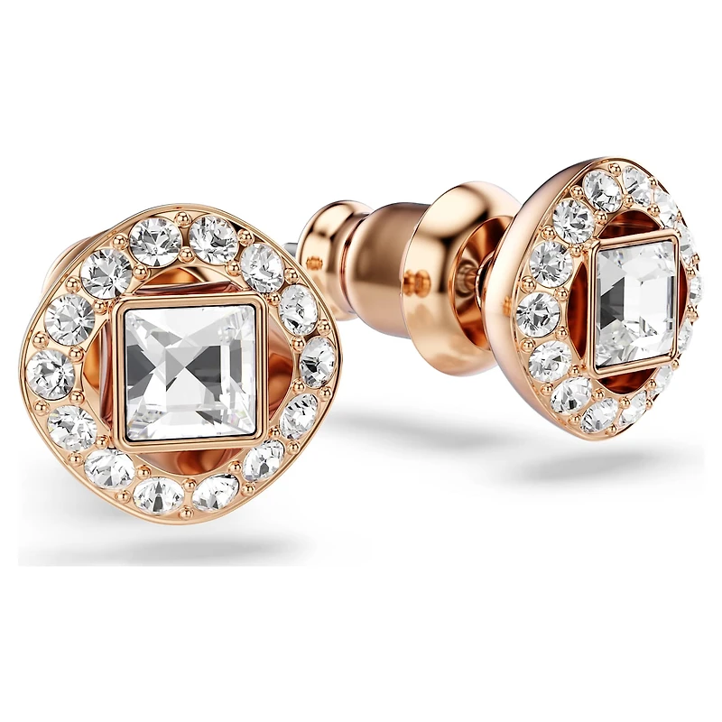 Una Angelic stud earrings, Square cut, White, 18K rose gold finish