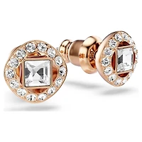 Una Angelic stud earrings, Square cut, White, 18K rose gold finish