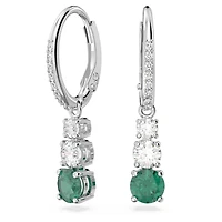 Attract Trilogy hoop earrings, Round cut, Green, Rhodium plated by SWAROVSKI
