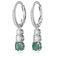Stilla hoop earrings, Round cut, Green, Rhodium plated