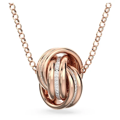 Hyperbola pendant, Intertwined circles, White, Rose gold-tone plated