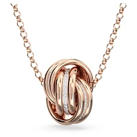 Hyperbola pendant, Intertwined circles, White, Rose gold-tone plated by SWAROVSKI