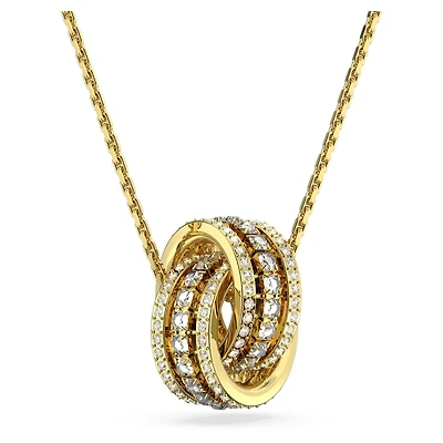 Hyperbola pendant, Intertwined circles, White, Gold-tone plated