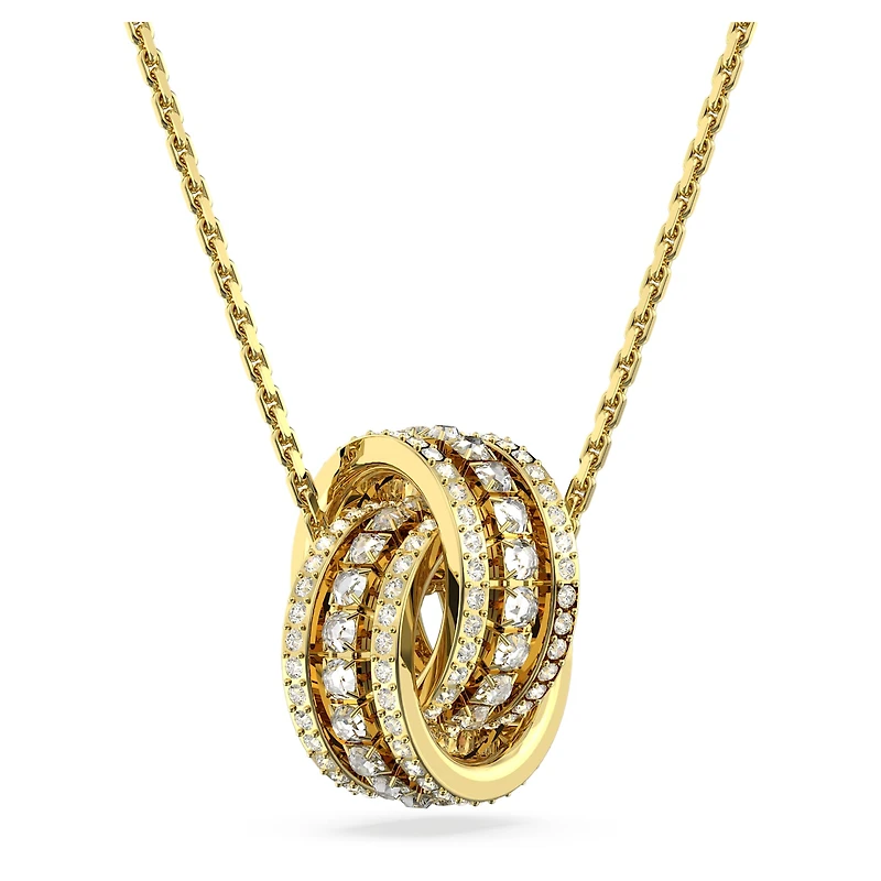 Hyperbola pendant, Intertwined circles, White, 18K gold finish