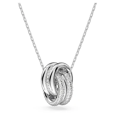 Hyperbola pendant, Intertwined circles, White, Rhodium plated