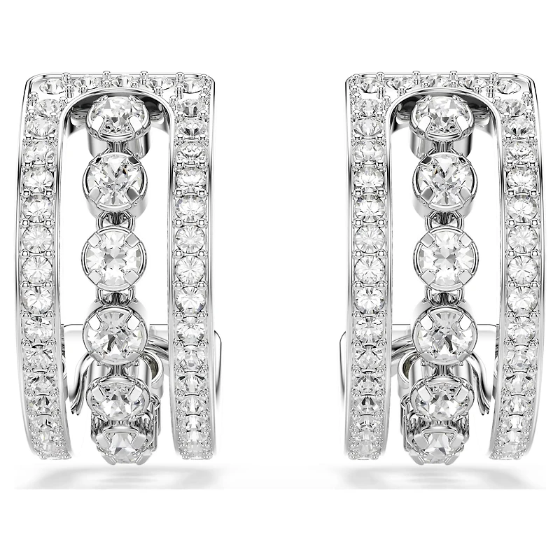 Hyperbola hoop earrings, White, Rhodium plated by SWAROVSKI