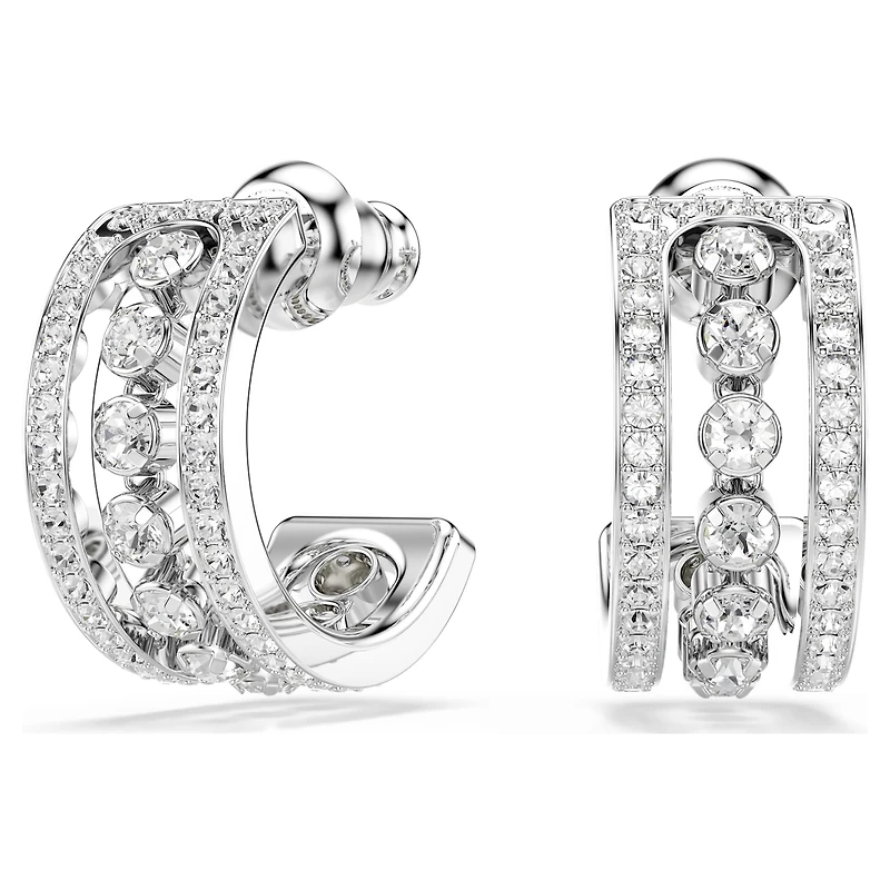 Hyperbola hoop earrings, White, Rhodium plated by SWAROVSKI