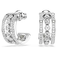 Hyperbola hoop earrings, White, Rhodium plated by SWAROVSKI
