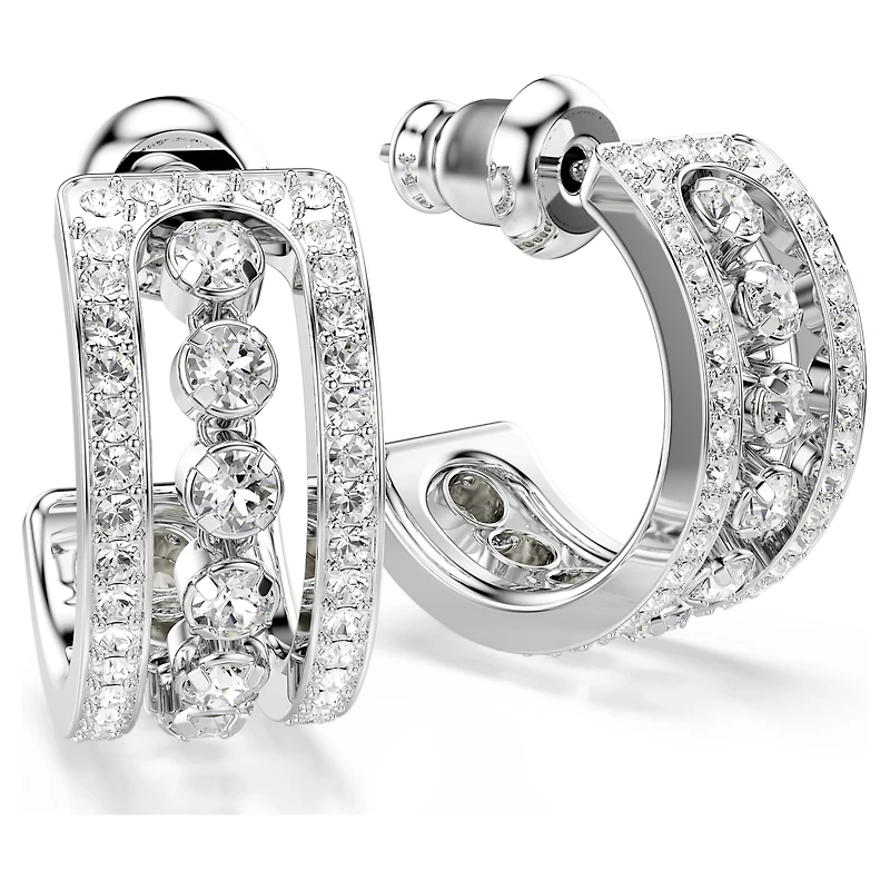 Hyperbola hoop earrings, White, Rhodium plated by SWAROVSKI