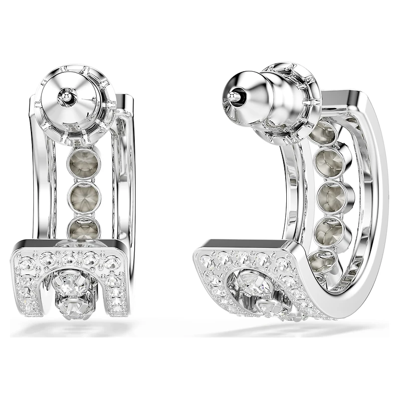 Hyperbola hoop earrings, White, Rhodium plated by SWAROVSKI
