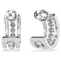 Hyperbola hoop earrings, White, Rhodium plated by SWAROVSKI
