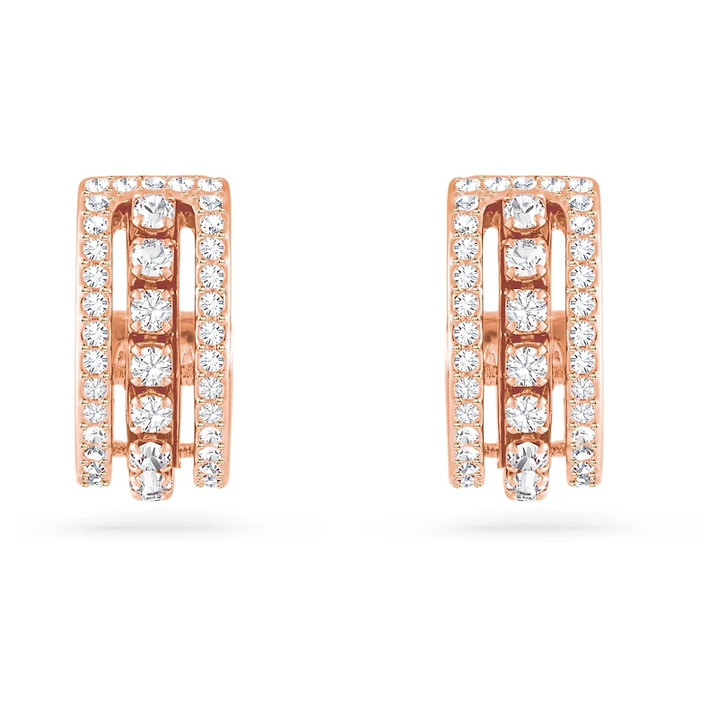 Hyperbola hoop earrings, White, 18K rose gold finish