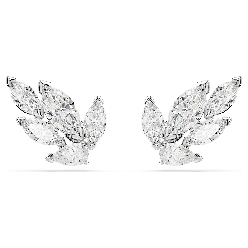 Louison stud earrings, Leaf, White, Rhodium plated by SWAROVSKI