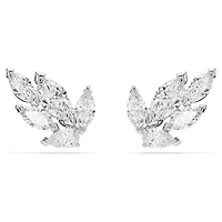 Louison stud earrings, Leaf, White, Rhodium plated by SWAROVSKI