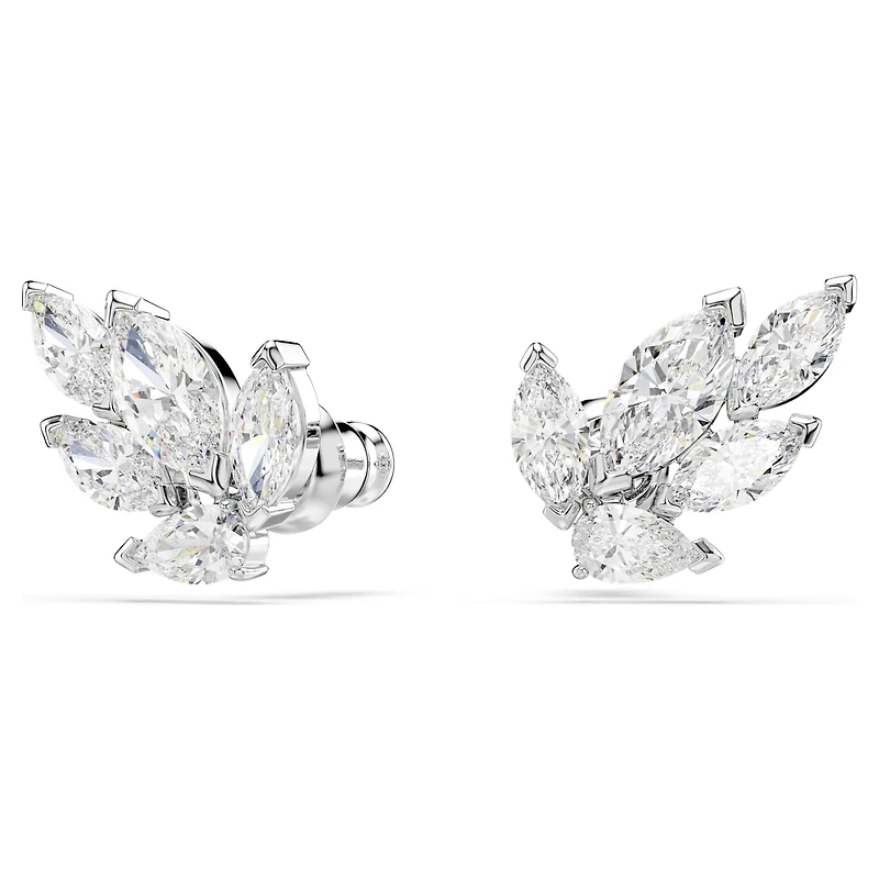 Louison stud earrings, Leaf, White, Rhodium plated by SWAROVSKI