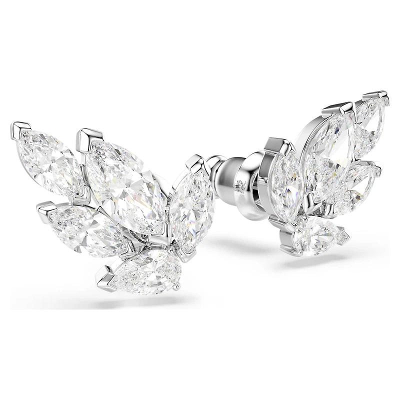 Louison stud earrings, Leaf, White, Rhodium plated by SWAROVSKI