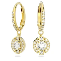 Una drop earrings, Round cut, White, 18K gold finish