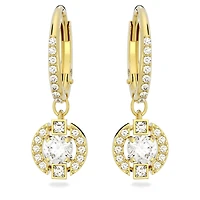 Una drop earrings, Round cut, White, 18K gold finish