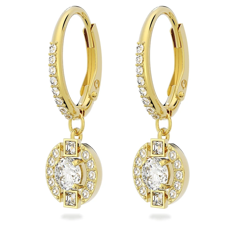 Una drop earrings, Round cut, White, Gold-tone plated by SWAROVSKI