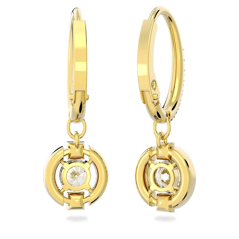 Una drop earrings, Round cut, White, 18K gold finish