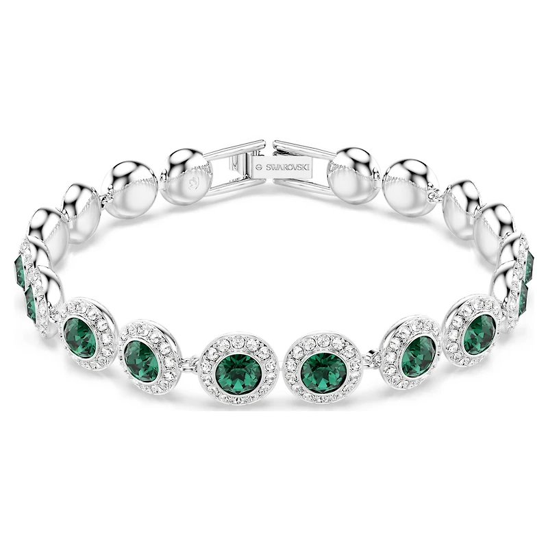 Una Angelic bracelet, Round cut, Pavé, Medium, Green, Rhodium plated by SWAROVSKI