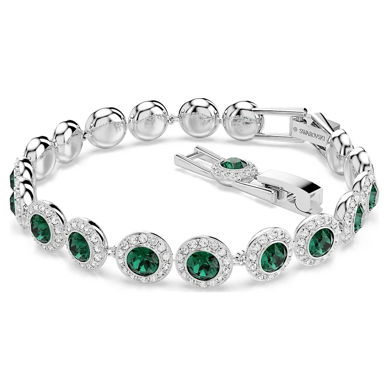 Una Angelic bracelet, Round cut, Pavé, Medium, Green, Rhodium plated by SWAROVSKI