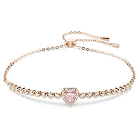 One bracelet, Heart, Pink, 18K rose gold finish