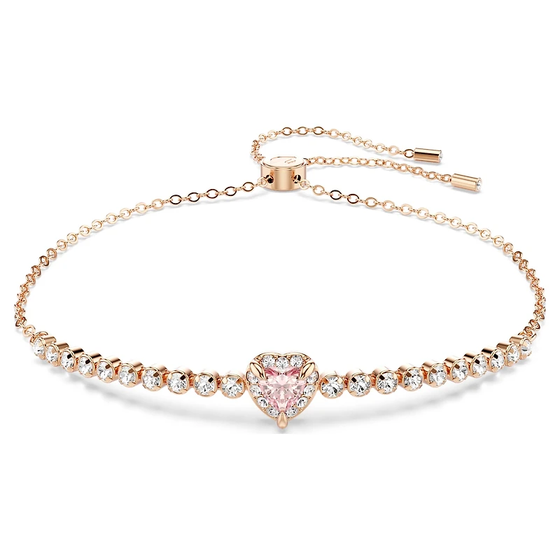 One bracelet, Heart, Pink, Rose gold-tone plated by SWAROVSKI