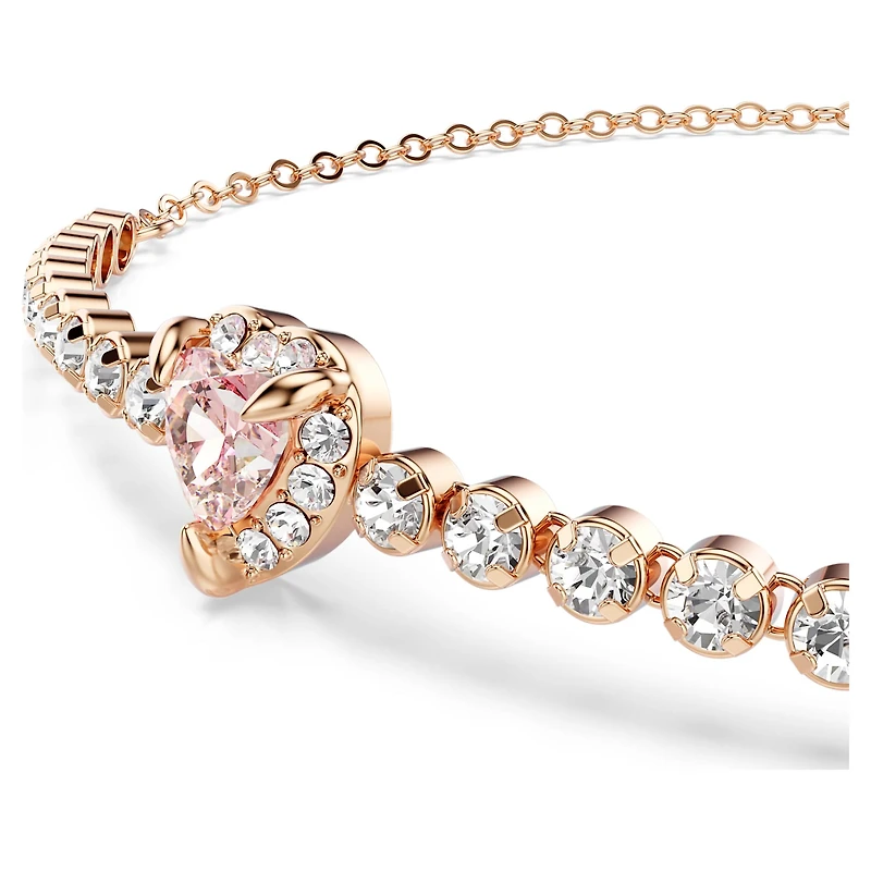 One bracelet, Heart, Pink, Rose gold-tone plated by SWAROVSKI