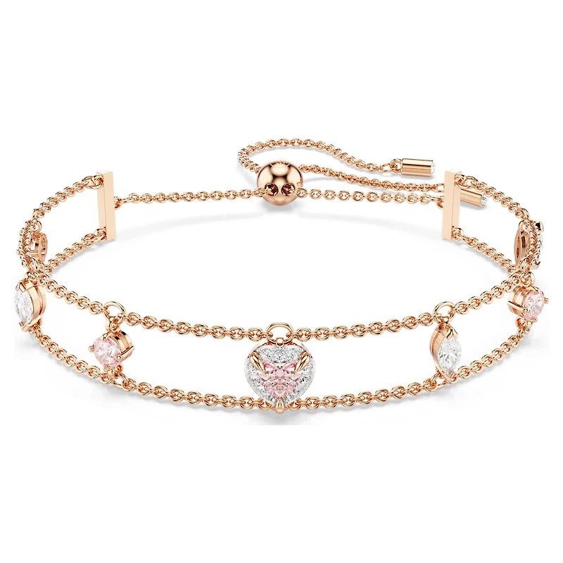 One bracelet, Mixed cuts, Heart, Pink, 18K rose gold finish