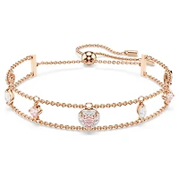 One bracelet, Mixed cuts, Heart, Pink, 18K rose gold finish