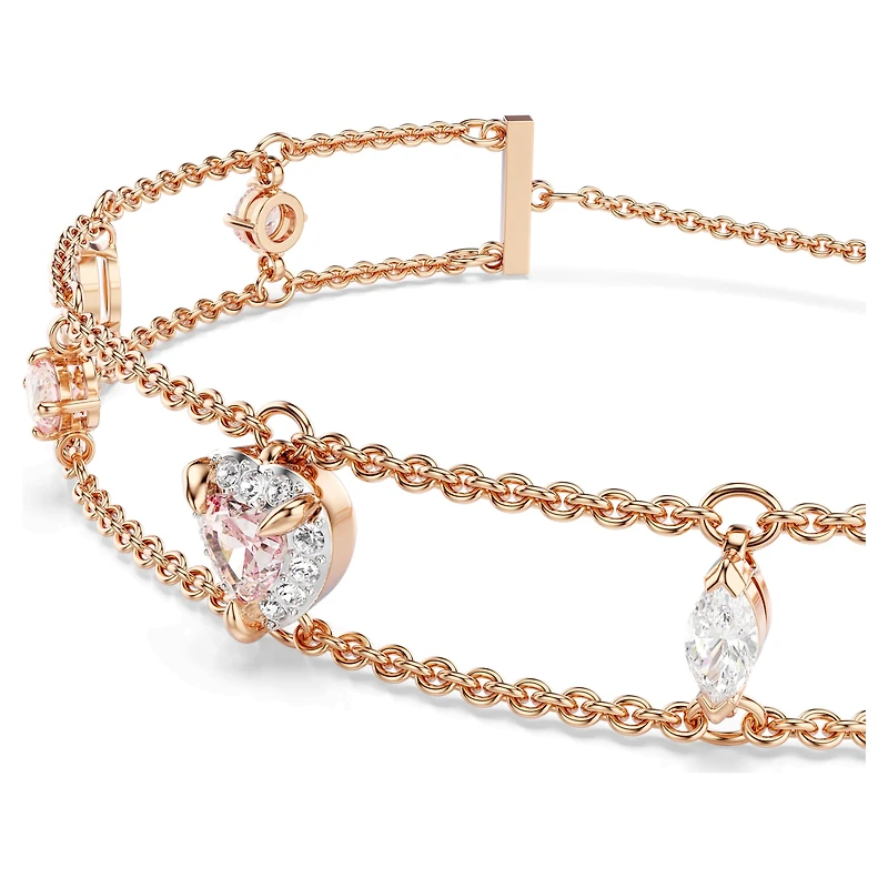 One bracelet, Mixed cuts, Heart, Pink, 18K rose gold finish