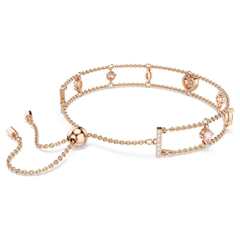 One bracelet, Mixed cuts, Heart, Pink, 18K rose gold finish