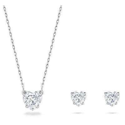 Stilla Attract set, Heart, White, Rhodium plated