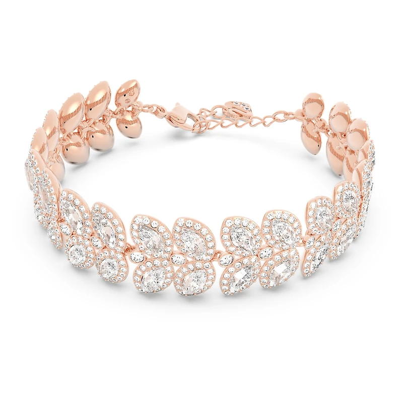 Baron bracelet, Leaf, White, Rose gold-tone plated by SWAROVSKI