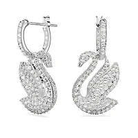 Swarovski Iconic Swan drop earrings, Swan, White, Rhodium plated by SWAROVSKI