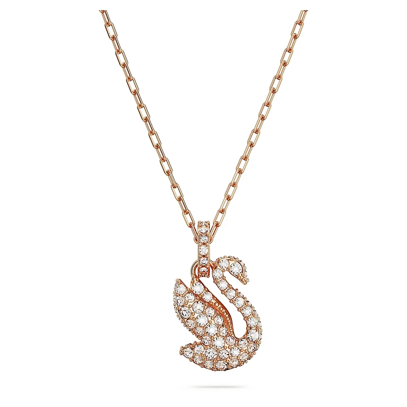 Swan pendant, Swan, Small, White, 18K rose gold finish