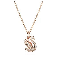 Swan pendant, Swan, Small, White, 18K rose gold finish