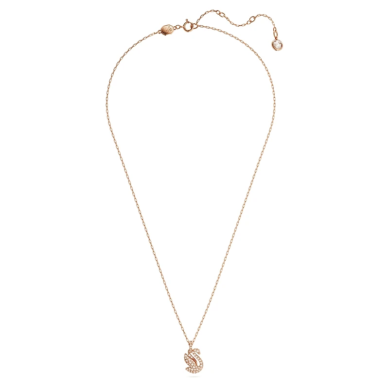 Swan pendant, Swan, Small, White, 18K rose gold finish