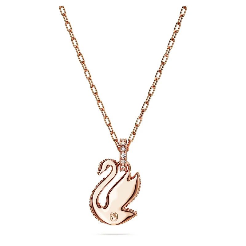 Swan pendant, Swan, Small, White, 18K rose gold finish