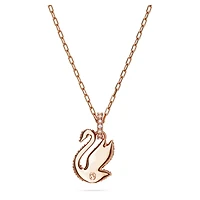 Swan pendant, Swan, Small, White, 18K rose gold finish