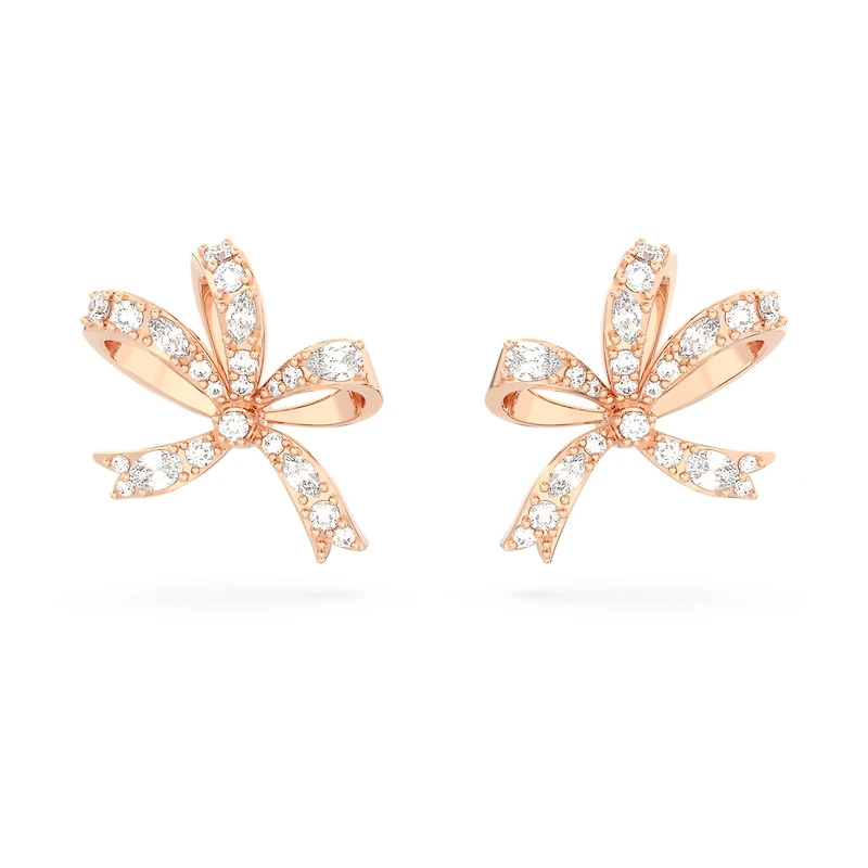 Hyperbola stud earrings, Bow, Small, White, 18K rose gold finish