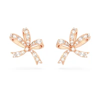 Volta stud earrings, Bow, Small, White, Rose gold-tone plated by SWAROVSKI