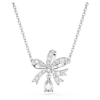 Volta necklace, Bow, Small, White, Rhodium plated by SWAROVSKI