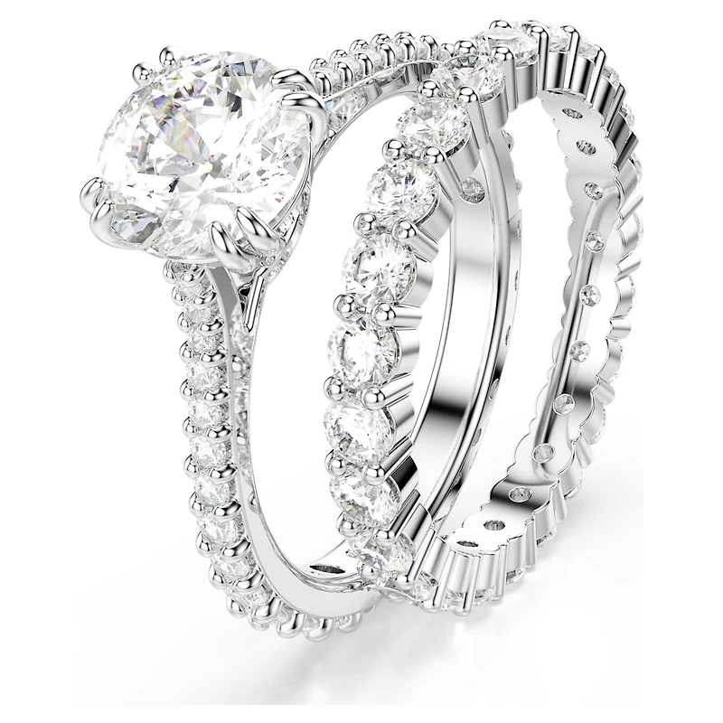 Stilla ring, Set (2), Round cut, White, Rhodium plated by SWAROVSKI