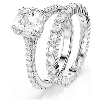 Stilla ring, Set (2), Round cut, White, Rhodium plated by SWAROVSKI